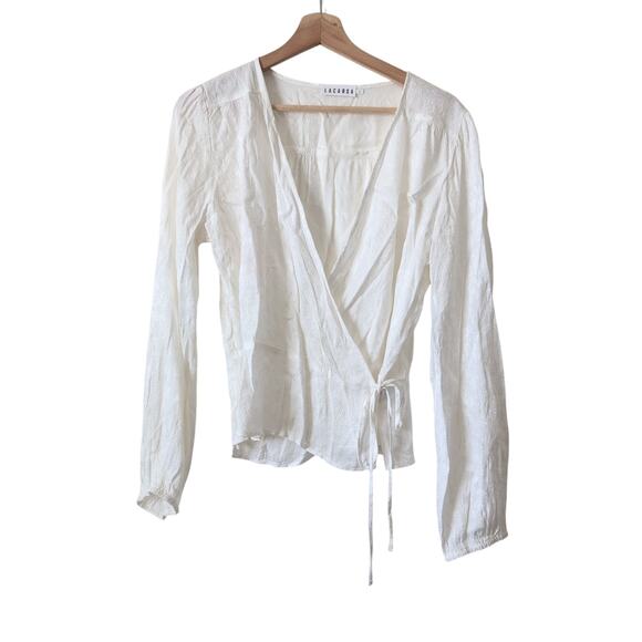 Lacausa Women's White Wrap Top - Size L Embroidery Boho Relaxed Anthropologie - Picture 3 of 11